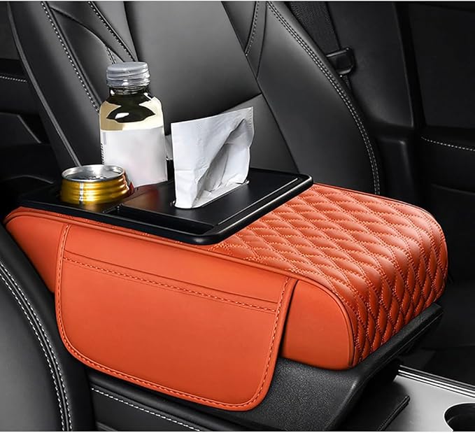 Car Center Console Cover for KIA Telluride 2018–2025,Multifunctional Auto Armrest Cushion Pad Armrest Middle Console Cover Interior Accessories,Orange
