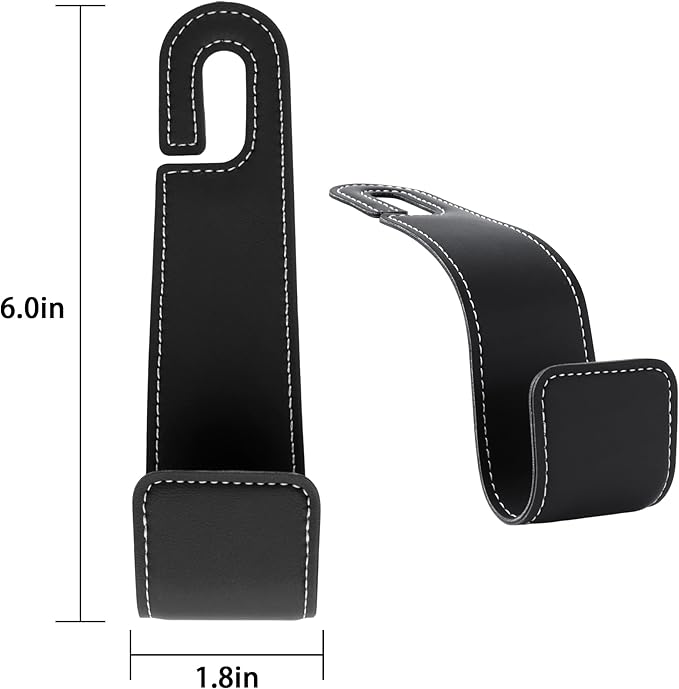 Romiona Leather Car Purse Hooks with Larger Strap Holder Purse Hook Purse Holder for car car seat Back Hooks Automotive seat Back Organizer headrest Hooks for Bags and Purse (Black, 2pcs)