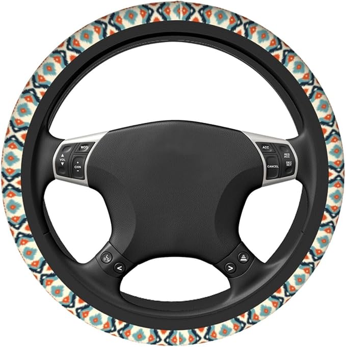 Aztec Steering Wheel Cover with 2 Car Coasters Non Slip Neoprene for Women Men Universal 15 Inch