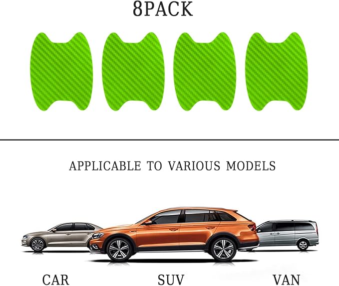 Blilo 8PCS Car Door Handle Sticker, Carbon Fiber Anti-Scratches, Universal Fit, Green/8PCS