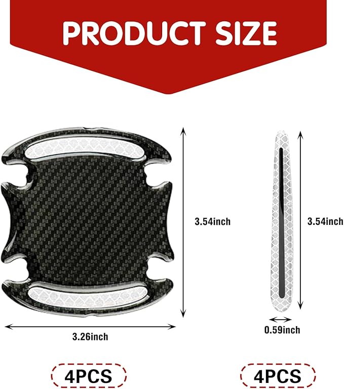 ijuicy 4 Set Reflective Car Door Handle Bowl Sticker, Carbon Fiber Car Door Handle Scratch Protector Cover (White)