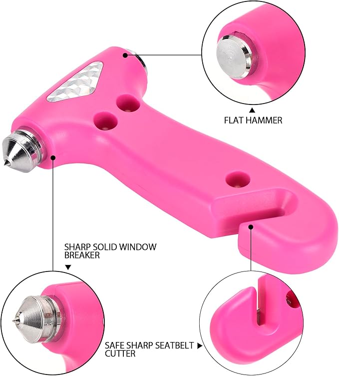 MOTORBUDDY 2 Pack Car Safety Hammer, Pink Emergency Escape Hammer with Window Breaker and Seatbelt Cutter for women,Interior Car Safety Escape Tool Accessories