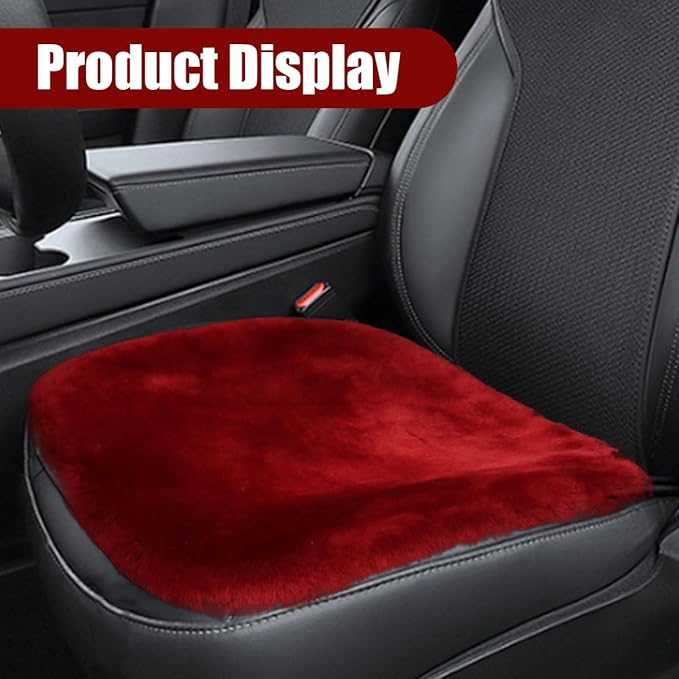 Sheepskin Car Seat Cushion, Soft Comfort Winter Driver Seat Cover, Fluffy Faux Fur Front Seat Pad, Car Seat Protector Pad for Office Chair, Universal Interior Accessory for Car SUV Truck (Wine Red)