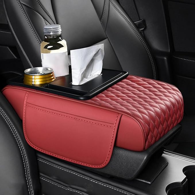 Car Center Console Cover for Jeep Wagoneer Wrangler Grand Cherokee Grand Commander,Multifunctional Auto Armrest Cushion Pad Armrest Middle Console Cover Interior Accessories,Red