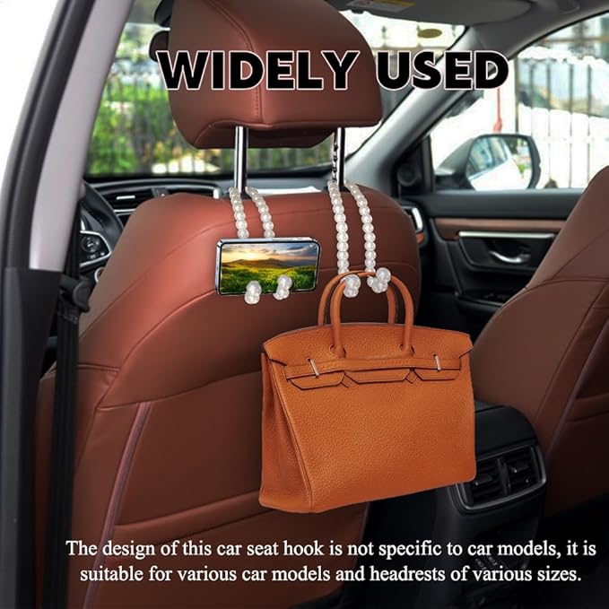 4PCS Elegant Pearl Car Seat Headrest Hook, Purse Hook for Car, Multi-Functional Automotive Rear Seat Hangers, Auto Interior Accessories Cute Vehicle Backseat Storage Hanger for Women Girls