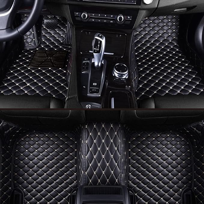 Custom Making Car Floor Mats Protection Pads for 99% Sedan/Coupe/Hatchback/SUV/Pickup Men Women Car Floor Mats Coverage Pads Anti-Slip Leather Floor Lining (Black Beige)