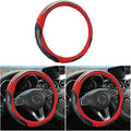Leather Steering Wheel Cover, Auto Car Stretch Steering Wheel Protector, Universal 15 Inch Anti-Slip Breathable Odorless Steering Wheel Cover for Men Women (Black/Red)