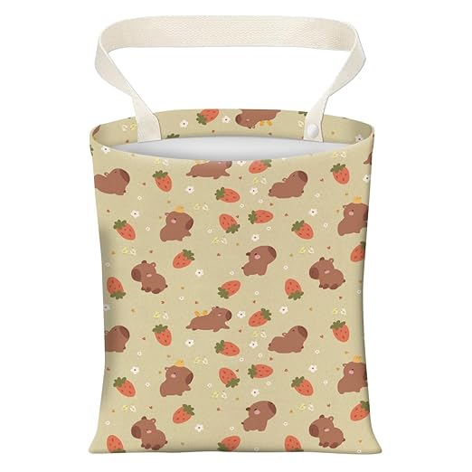 AXZOPDE Cute Car Trash Can, Hanging Canvas Car Back Seat Organizer and Storage Bag, Funny Car Trash Bag For Travelling, Outdoor Cute Bear Strawberry