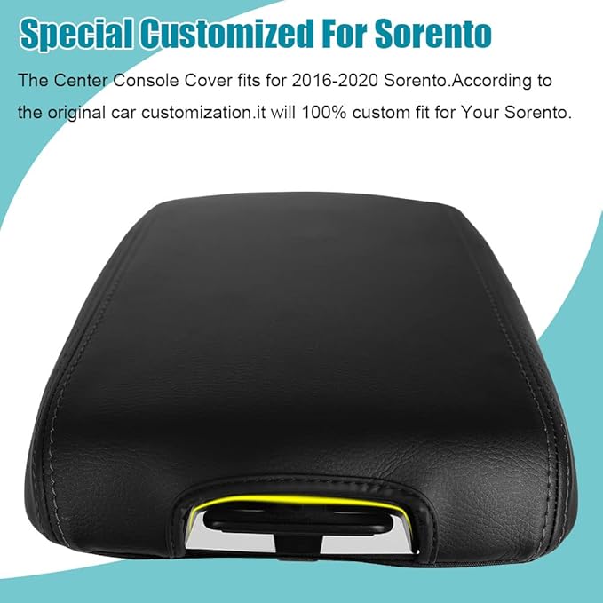 LEXLEY Center Console Pad Armrest Box Cover Waterproof Anti-Scratch Leather Protector Covers For Kia 2016-2020 Sorento-Black Stitches