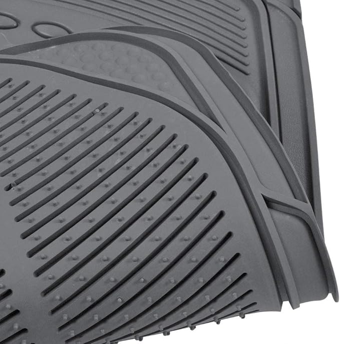 BDK 3-Piece Gray Rubber Floor Mats (Front + Rear), Heavy Duty Universal Fit Liners for Cars SUVs Trucks Vans, All Weather Protection Anti-Slip Nibs, Flexible Contours Fits Most Vehicles