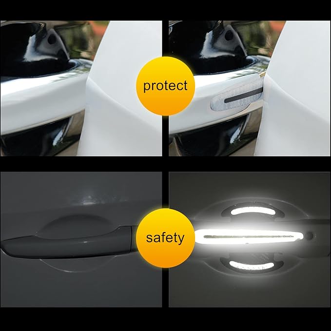 Car Door Handle Protector Reflective Sticker Universal Auto Carbon Fiber Door Handle Anti Scratch Cover Guard 8PCS Silver