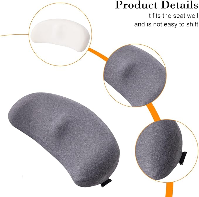 Car Lumbar Support Pillow, Memory Foam Comfortable Vehicle Seat Cushion for Driving, Sciatica Tailbone Pain Relief Driver Seat Pad, Universal Automotive Accessories (Grey)