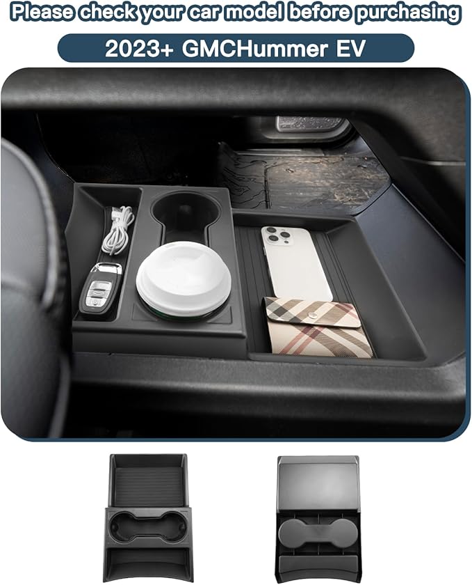 Ruiya Hummer EV Lower Console Organizer for GMC Hummer EV Accessories ABS Material with Cup Holder Under Console Organizer Compatible with (2024/2025) Hummer EV SUV & (2022-2025) Hummer EV Pickup