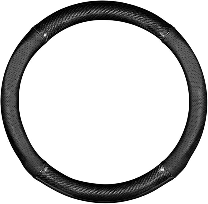 Car Steering Wheel Cover, Carbon Fiber Trim Breathable Sweat-absorbent Protector, Close Fitting Non-slip and Scratch-resistant Cover for All Seasons, for Most Cars Trucks (Black #Round)