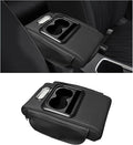 Car Center Console Armrest Pillow, Leather Arm Rest Cover Pad with 2 Storage Pockets Cup Holder & Phone Slot, Soft Middle Console Cushion Protector for Most Vehicles (Black, Normal)