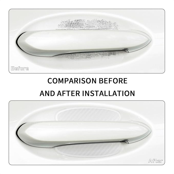 TANGSEN 4Pcs Universal 3D Carbon Fiber Texture Automotive Door Cup Handle Recess Paint Protector Cover Scratch Non-Marking Silicone Personalize Pad Sticker (White Translucent,S)
