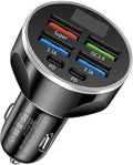 MESA'S LIVE 6-Port Car Charger USB C, 100W Max PD 65W QC3.0 Fast Charging, LED Voltage Display, 12/24V for Car/Truck/RV, Compatible with iPhone 16/Samsung/Tablet/Laptop