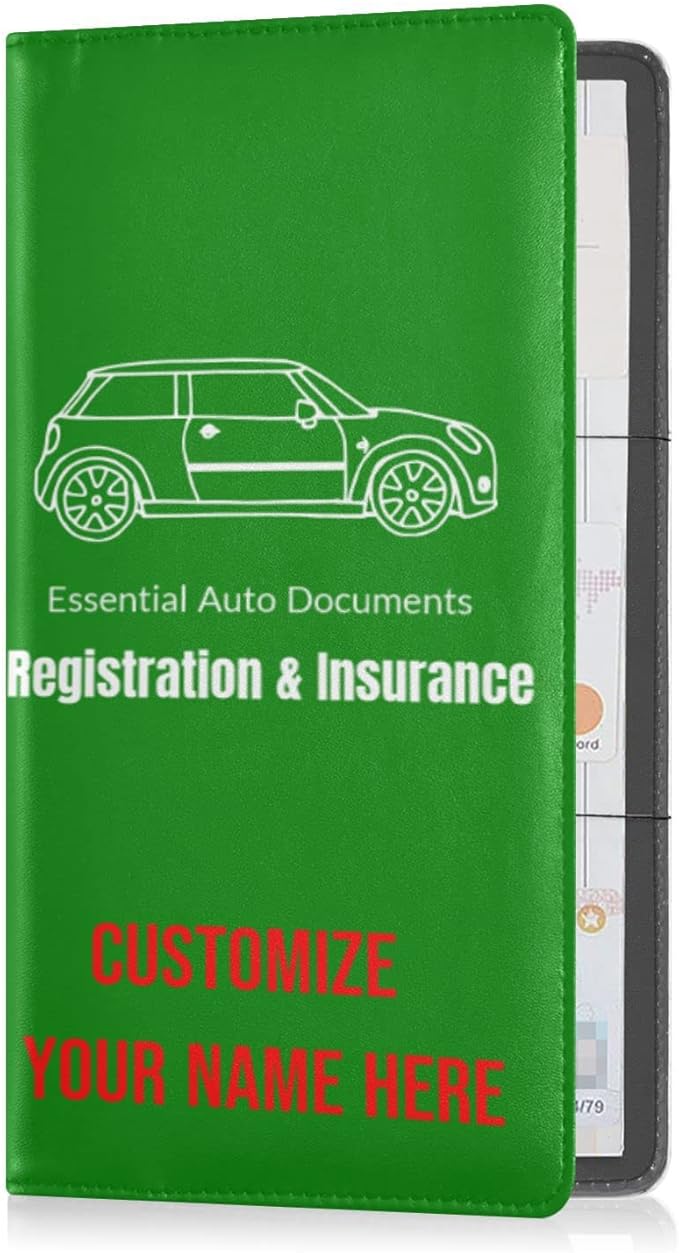 Caihoyu Custom Car Registration and Insurance Card Holder Personalized Leather Glove Box Organize Men Women Wallet Accessories Case for Cards, Essential Document Driver License Green