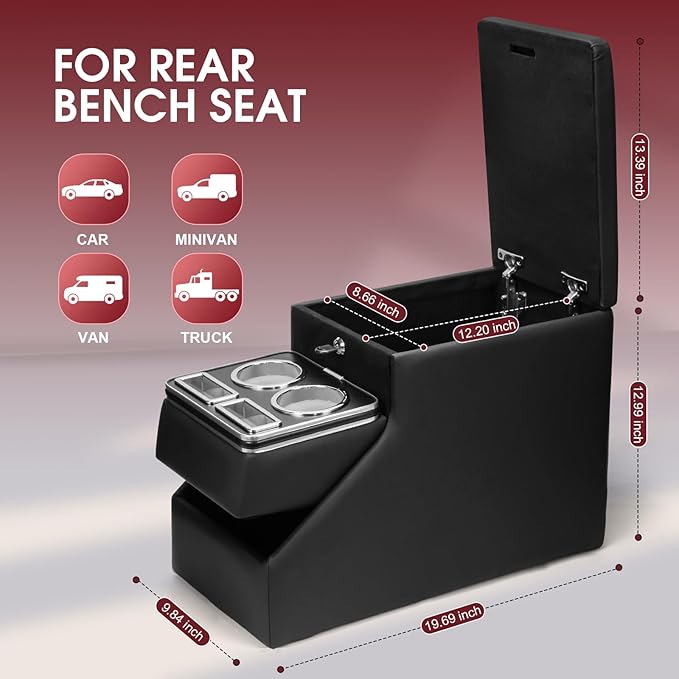Tocsho Center Console Between Seat for Minivans, SUVs, Middle Van Console Floor Console Organizer Storage Box with Locking
