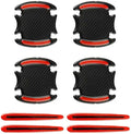 8PCS Car Door Handle Scratch Protectors, 3D Carbon Fiber Door Handle Bowl Cover Guards for Vehicles, Reflective Automotive Doors Handles Cup Accessories Paint Protective Film Sticker (Red)