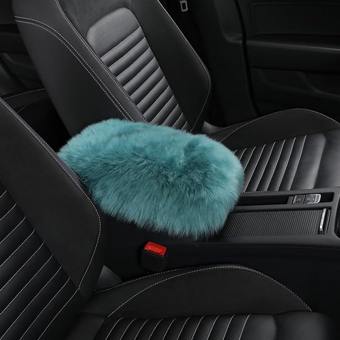 Wool Car Center Console Cover,Universal Fluffy Sheepskin Car Armrest Pad,Car Interior Accessory for Women Men,Armrest Cover Protector for Cars,Vehicles,SUV Peacock Blue