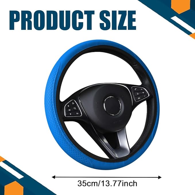 Car Steering Wheel Cover, Universal 14.5-15 Inch Blue Leather Steering Wheel Wrap with Better Sport Grip for Men Women, Anti-Slip Breathable Car Interior Accessories for Most Vehicles (Blue)