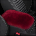 Furry Car Center Console Cover Pad, 11.8"×7.9" Auto Fluffy Plush Center Armrest Protective Cover, Comfortable Fuzzy Armrest Seat Box Protector Cushion for Cars Trucks SUVs (Wine Red)