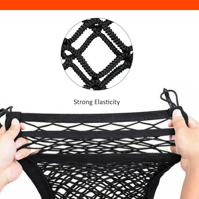 Luckybay 3-Layer Car Mesh Organizer Net, Seat Back Elastic Storage Net Bag, Barrier of Backseat Pet Kids, Driver Storage Netting Pouch