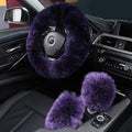 3Pcs Set Fashion Fluffy Fuzzy Wool Fur Soft Car Steering Wheel Cover with Handbrake Cover & Gear Shift Cover for Women/Girls/Ladies Auto Long Wool Accessories