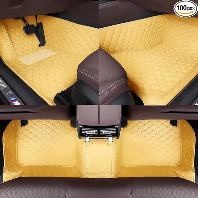 Customize All-Weather Protection Waterproof Leather Floor Mats for Cars, SUVs, and Trucks According to Automotive Model (Yellow)