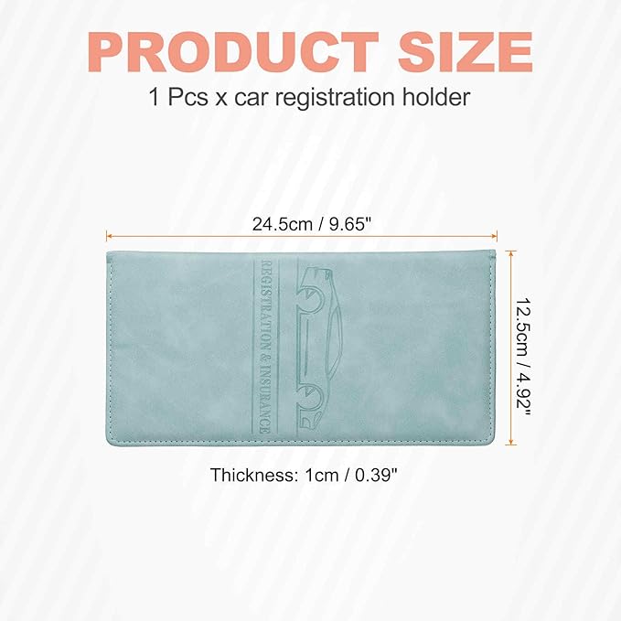HARFINGTON Car Registration and Insurance Holder 9.65" x 4.92" PU Leather Vehicle Glove Box Organizer Storage Accessories Men Women Car ID Holder for License ID Card Bank Card, Sky Blue