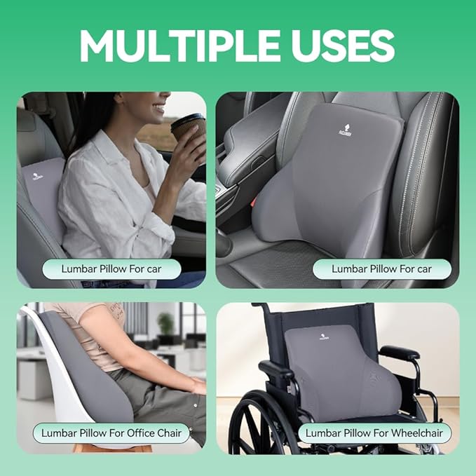 FAIZJUNBEN Lumbar Support Pillow, Memory Foam Cushion, Improve Posture and Relieve Low Back Pain, Lumbar Support for car Seats, Gaming Chairs, Office Chairs, wheelchairs