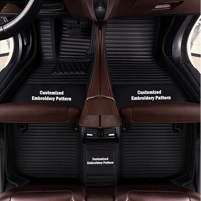 Custom Fit Car Floor Mats for Most Cars, SUVs, Trucks - Waterproof PU Leather All-Weather Floor Liners - Durable Anti-Slip Interior Car Accessories to Protect Vehicle Floors (Black Strip)