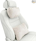 2PCS Car Pillow for Car Neck Pillow for Driving Seat Leather Neck Support Soft Cushion Back Support Head-Rests for Vehicle Sleeping with Elastic Adjustment Strap (Beige, Head and Lumbar)