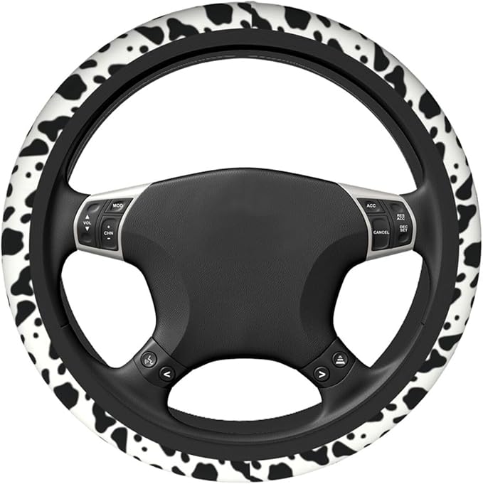 Cow Pattern Cute Steering Wheel Cover Non-Slip Breathable Sweat-Absorbent Suitable for SUV Van Truck Car Universal Protection Accessories 15 Inch Suitable for Women Men