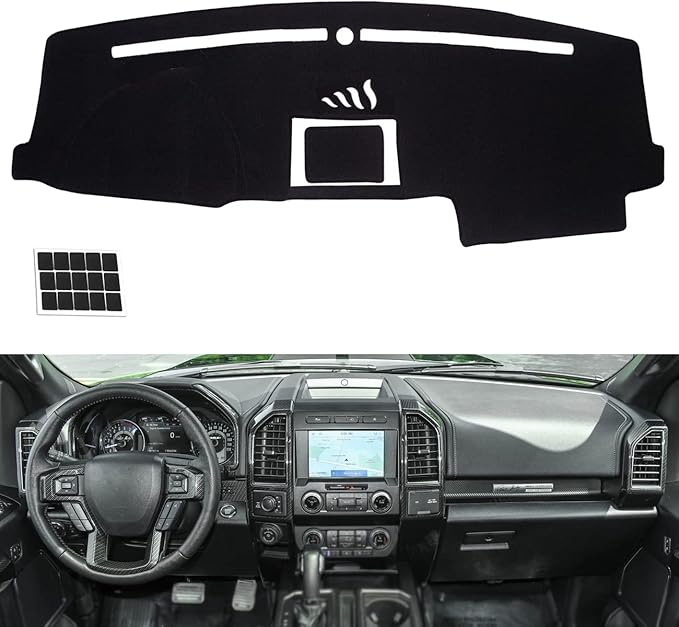 TUCAREST Dash Cover Fit for 2015 2016 2017 2018 2019 2020 Fo-rd F-150 Nonslip Car Dash Board Mat Sunshade No-Glare and Slip Pad Carpet Sunshield Protector (Without HUD) Flannel Black