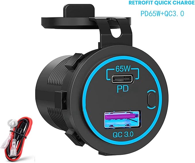 6X 65W PD 12V USB Outlet for Laptop USB C Car Charger Socket Multi Port Outlet Waterproof Adapter for Car Boat Truck