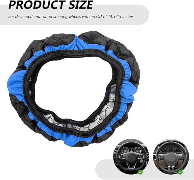 Car Steering Wheel Cover, 15 Inches Leather Steering Wheel Protector with Non-Slip Grip, Universal Wheel Covers Interior Decoration for Sedens Trucks SUVs, Car accessories (Blue)