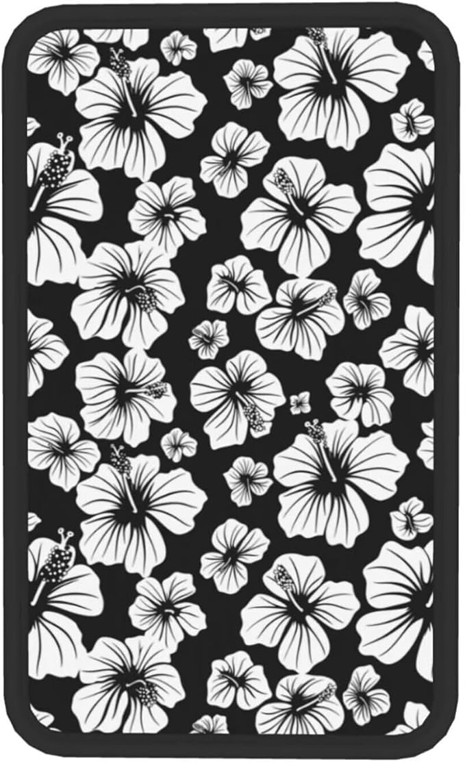 Hibiscus Flower Center Console Cover Aloha Tropical Armrest Covers Car Truck Interior Accessories Middle Console Covers Black Arm Rest Pads Fit for Most Cars Sedans Vans