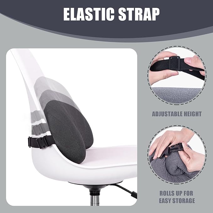 Car Seat Cushion, Memory Foam Vehicle Driver Seat Support Pillow for Back Pain Relief, Comfortable Lumbar Pillow for Driving, Office Chair, Wheelchair, Universal for SUV, Truck, RV (Dark Gray)