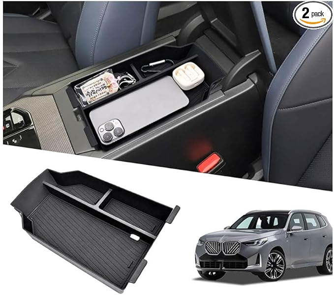 Center Console Organizer Compatible with BMW X3 2025 2026 (30 xDrive/M50 xDrive) , ABS Plastic & Anti-Slip Rubber Console Storage Box with Charging Hole, Center Organizer for 2025 BMW X3 Accessories