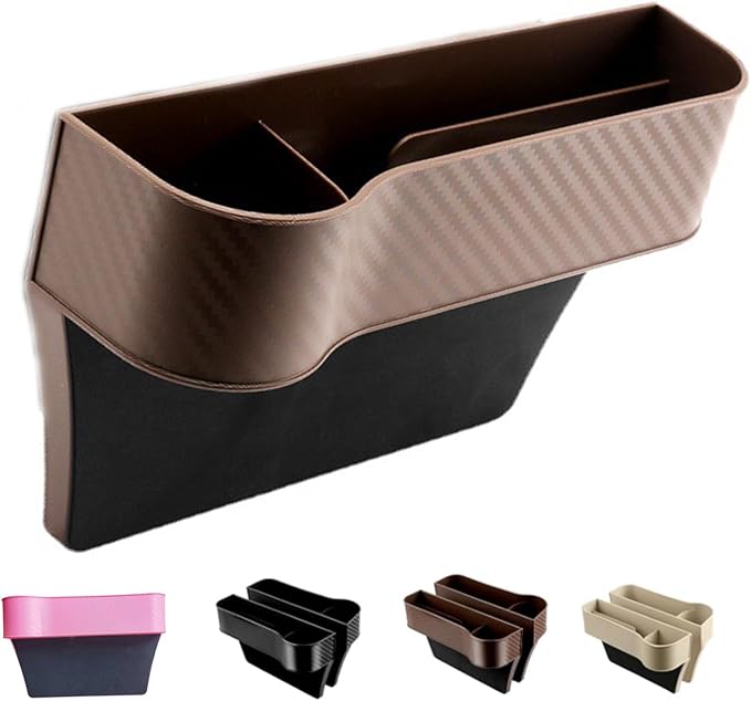 Leather Multifunctional Car Seat Organizer, Cars Seat-Gap Filler with Cup Holder, Multipurpose Backseat Car Seats Organizer Front Seats, Auto Storage Bag for Cars Console Side (Brown,Right seat)
