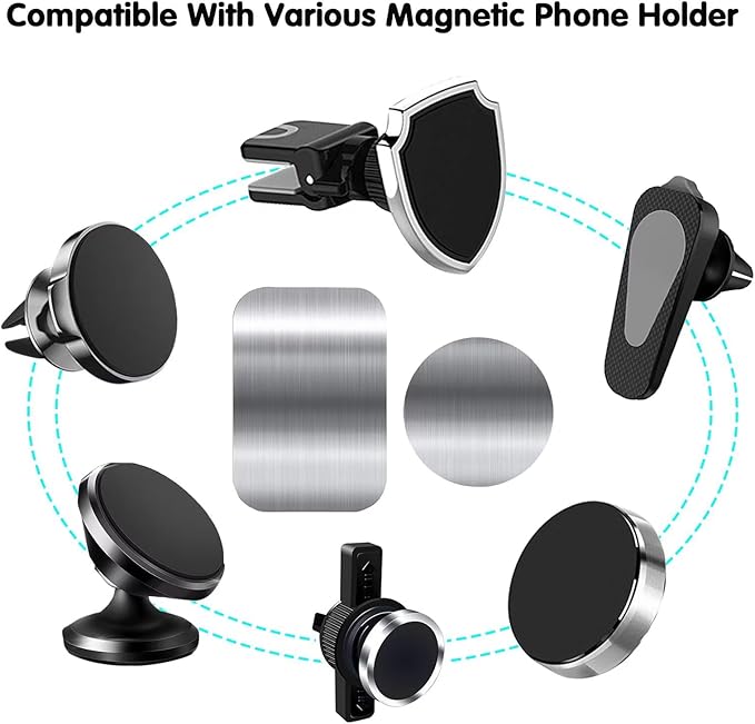 Adhesive Thin Metal Plates(Compatible with Magnetic Mounts),4 Piece Metal Plates for Phone Case(2 Rectangle and 2 Round) S-07N(Silver)