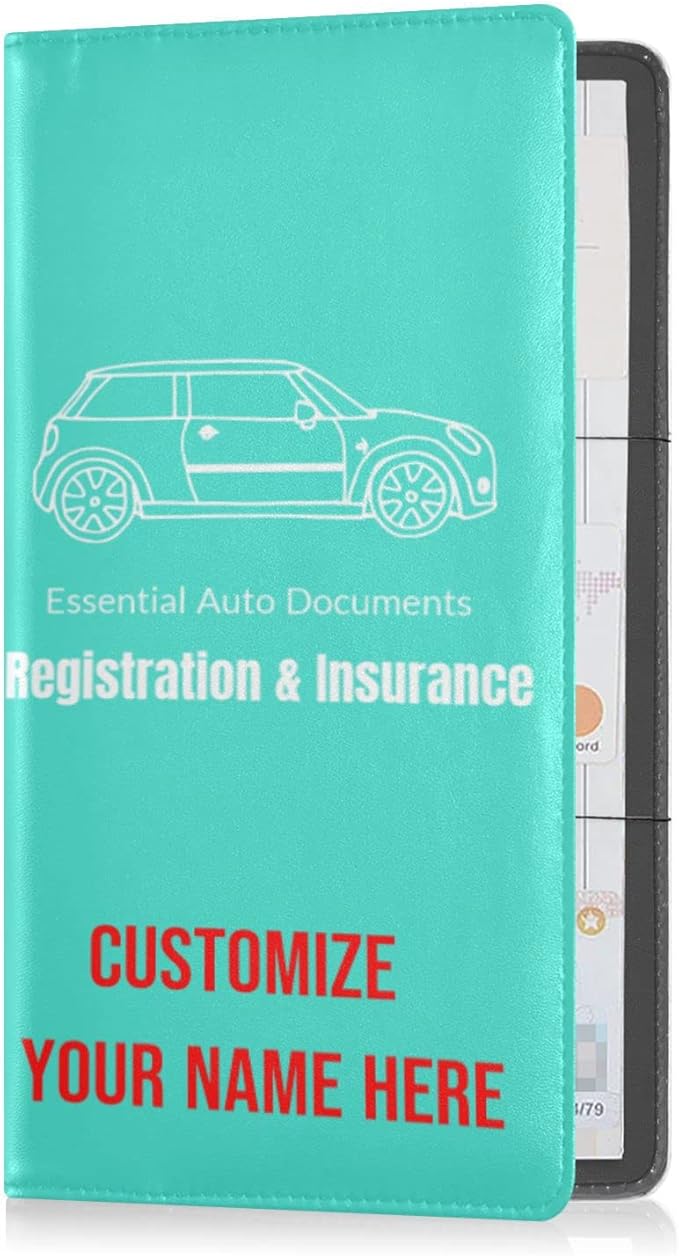 Custom Car Registration and Insurance Card Holder Personalized Leather Glove Box Organize Men Women Wallet Accessories Case for Cards, Essential Document Driver License Teal