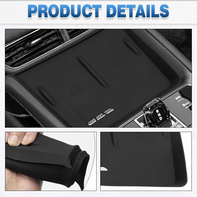Center Console Wireless Charging Pad, Silica Gel, Compatible with BYD Sealion 07 EV 2024–2025, Black, 1 pc