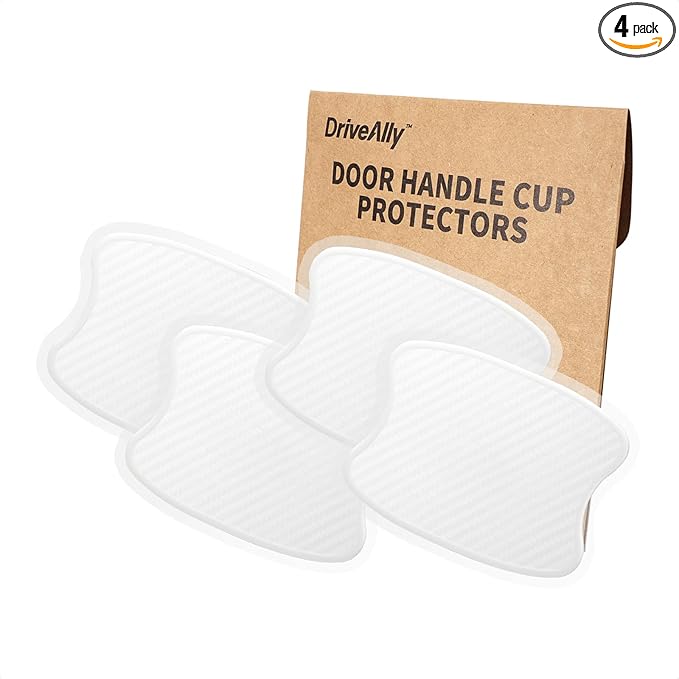 DriveAlly 4Pcs Silicone 3D Carbon Fiber Texture Car Door Handle Cup Protectors Paint Scratch Protector Sticker Vehicle Exterior Accessories 1.5mm Thick Scratch Guard Sticker (White, Small)
