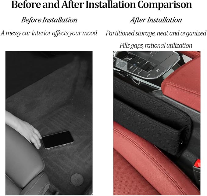 Car Seat Gap Filler Organizer, Leather Console Side Gap Filler Storage Box for Storing Phones Keys, No-Drop Automotive Seat Crevice Blocker Organizer, Universal for Truck SUV Sedan (Black)