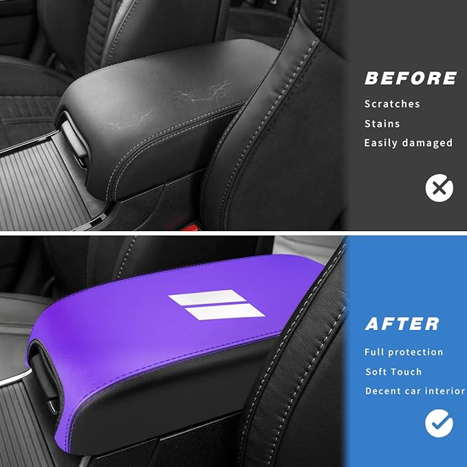 INTGET Center Console Cover for Dodge Charger Accessories 2011-2020 2021 2022 2023 for Chrysler 300 2015-2022 Leather Armrest Cover Console Lid Protector Cushion Pad(Black with Purple, Leather)