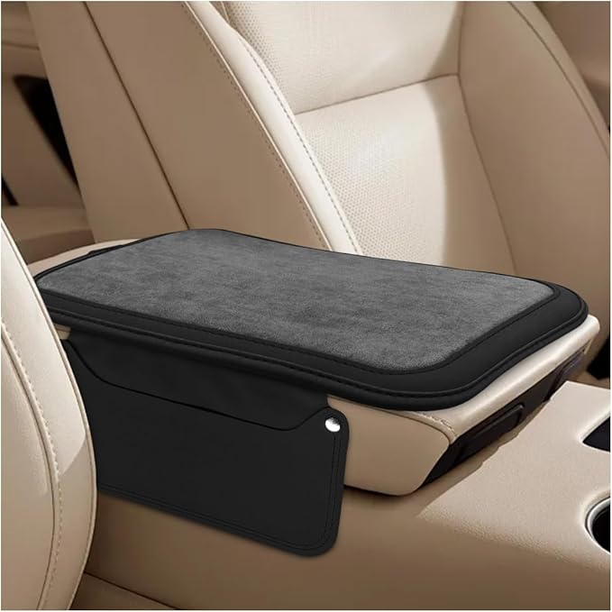 YoRise Car Center Console Cover, Leather Car Armrest Cover with 2 Storage Bags, Comfortable Non-Slip Arm Rest Seat Box Pad, Console Armrest Box Protector Cushion for Most Cars (Black)