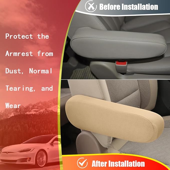 Smeyta 2PC Car Front Seat Armrest Covers,Universal Size Seat Arm Rest Cover,Flat Cloth Fabric Armrest Cover,Car Interior Accessories(Beige,1Pair)